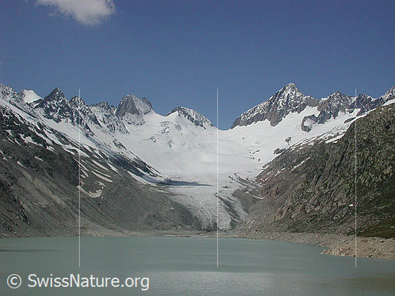 Foto: Oberaarsee, Oberaargletscher, Oberaarhorn, Oberaarjoch und Oberaar-Rothorn