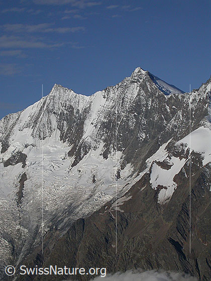 Foto: Täschhorn und Dom von E (Hohsaas)
Davor der Feegletscher.