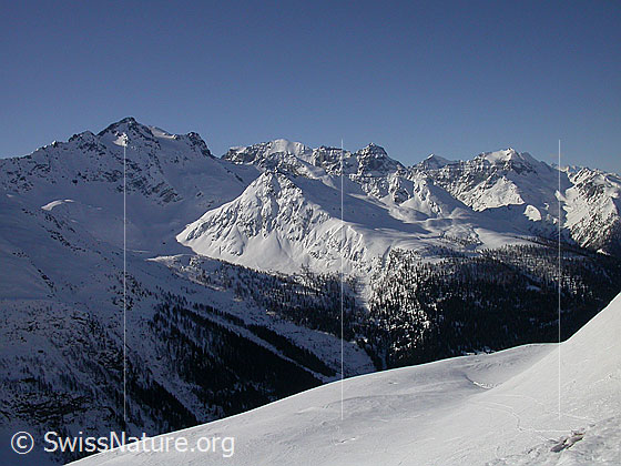 Foto: Im Aufstieg zum Gandhorn: Blick Richtung Schwarzhorn, Helsenhorn,  Hillehorn und Saflischtal (SSW).