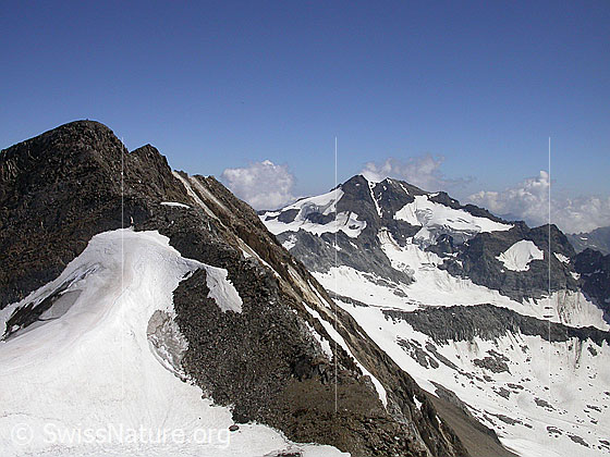 Foto: Blick vom E-Grat des Turbhorn zu Strahlgrät und Ofenhorn.