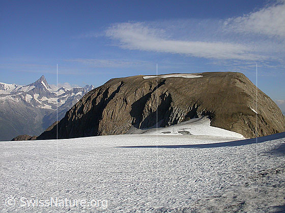 Foto: Blick vom Rappegletscher zum Rappehorn. Im Hintergrund das Finsteraarhorn.