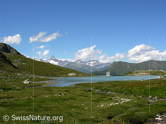 Foto: Blick über das Staubecken Chummibort Richtung Berner Alpen.