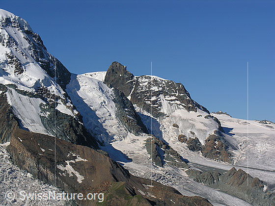 Foto: Klein Matterhorn und Triftjigletscher, Kleinmatterhorn Gletscher und Unterer Theodulgletscher.