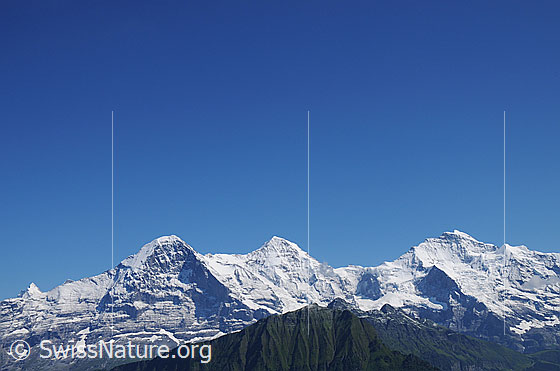 Foto: Dreigestirn Eiger, Mönch und Jungfrau. Davor der Männlichen.