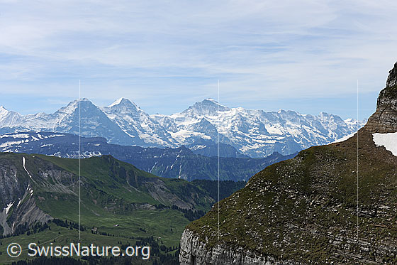 Foto: Dreigesterin Eiger, Mönch, Jungfrau vom Hohgant.