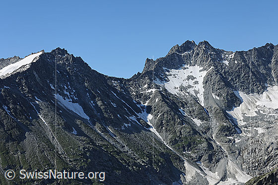 Foto: Lochberg, Winterlücke und Winterstock.
Gletscher: Lochbergfirn und Winteregfirn, welcher nur noch als Gletscherrest zu sehen ist.