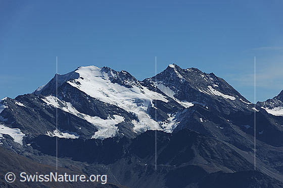 Foto: Fletschhorn und Lagginhorn
Blick vom Augstbordhorn zu Fletschhorn und Lagginhorn.
Gletscher: Grüebugletscher