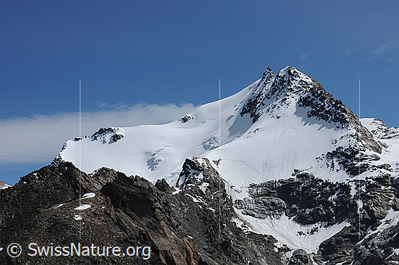 Foto: Fletschhorn.
Blick vom Jegihorn in die steilen Flanken des Fletschhorns.
