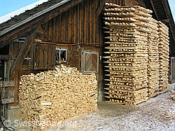 F033379: Lager mit Brennholz und Zaunpfählen